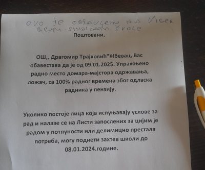 obaveštenje žbevac